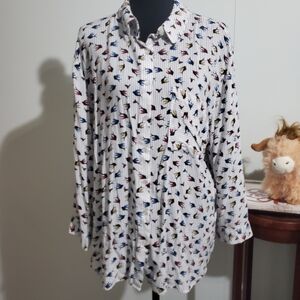 Grand & Greene Bird Print Button Down Shirt Novelty Swallow XL